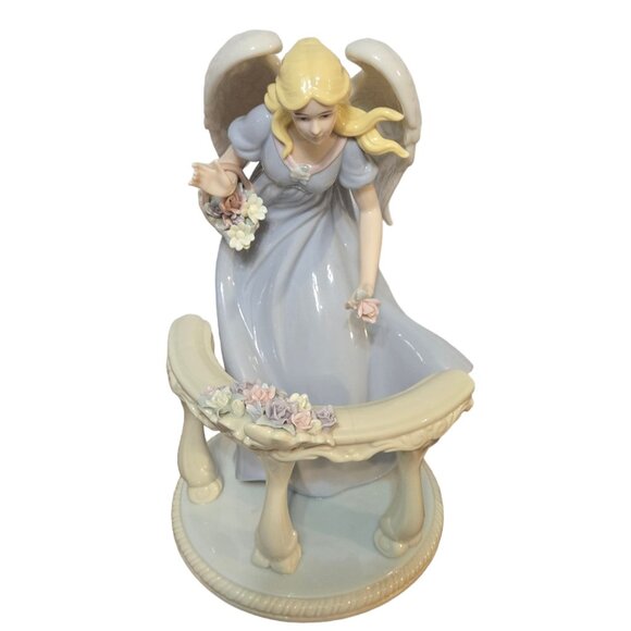 Large Porcelain Angel Figurine Floral Flower Basket Heavy 13 Inch Collectible - Picture 15 of 16